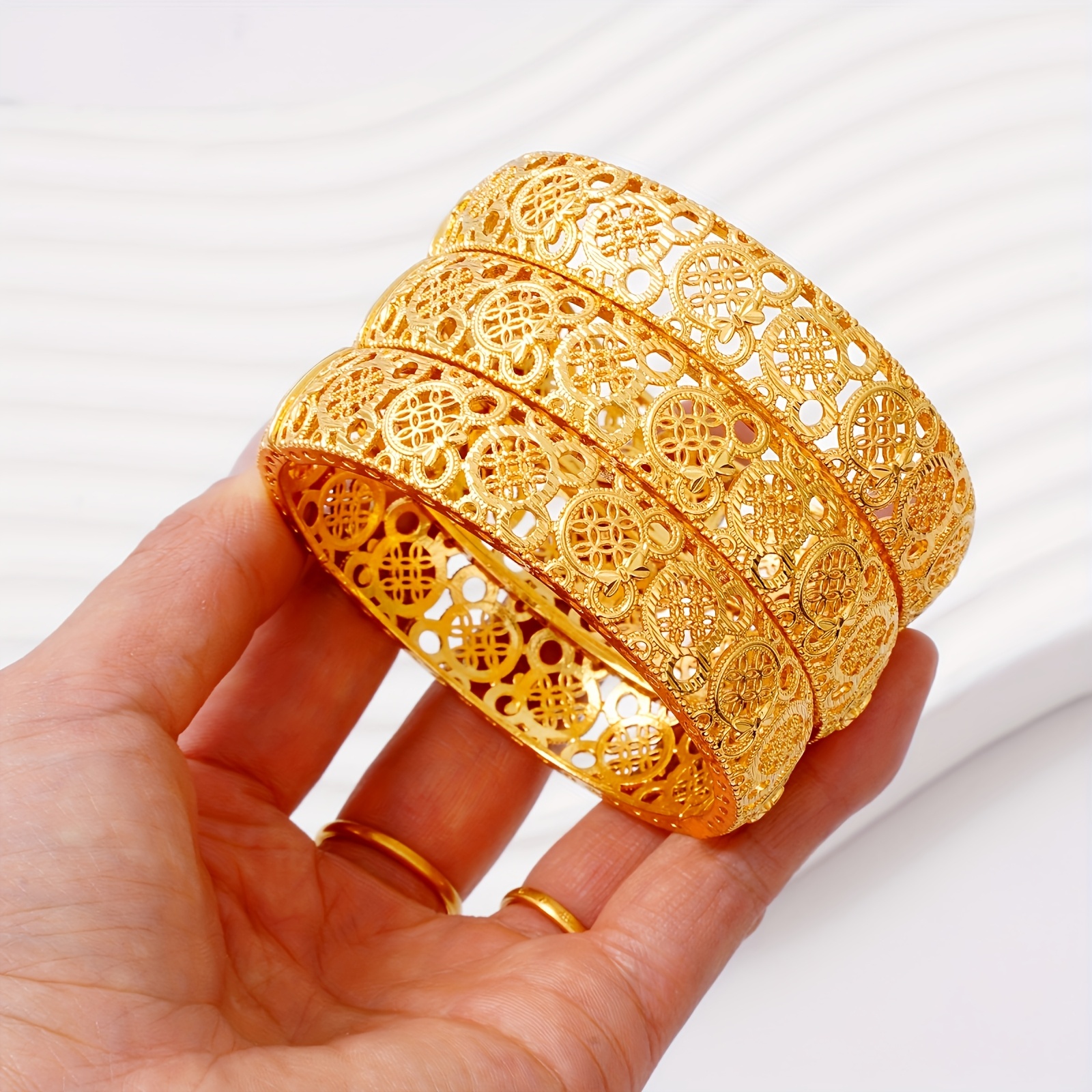 Golden Hollow Carved Open Bracelet Ethnic Style